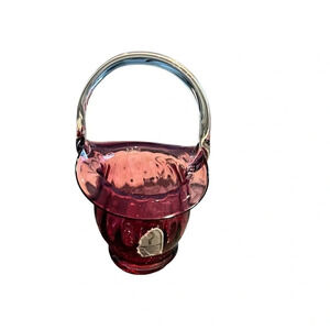Vintage Pilgrim Glass Cranberry Glass Basket